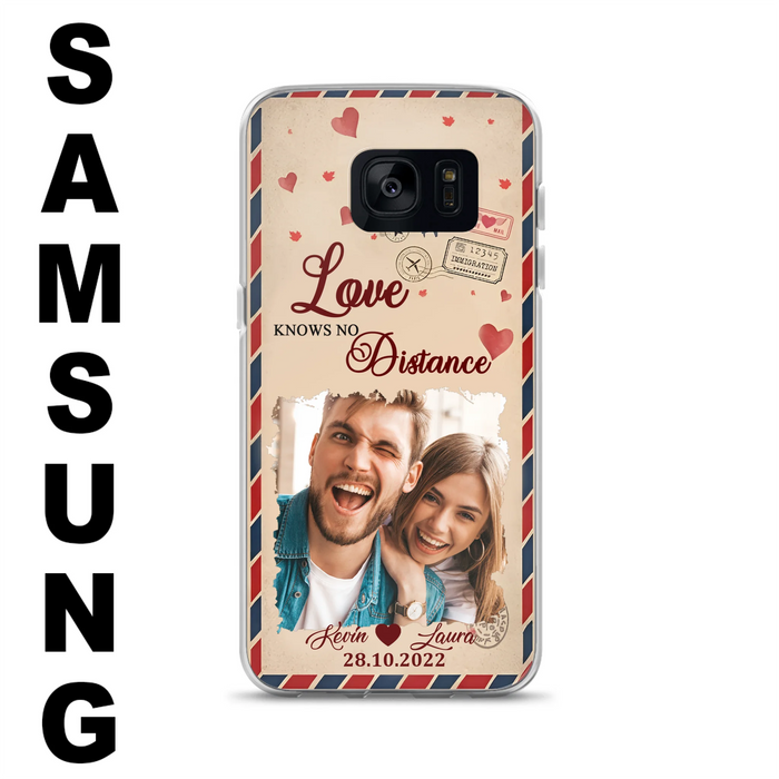 Custom Personalized Couple Phone Case - Gift Idea For Couple/ Valentines Day - Upload Photo - Love Knows No Distance - Case For iPhone/ Samsung