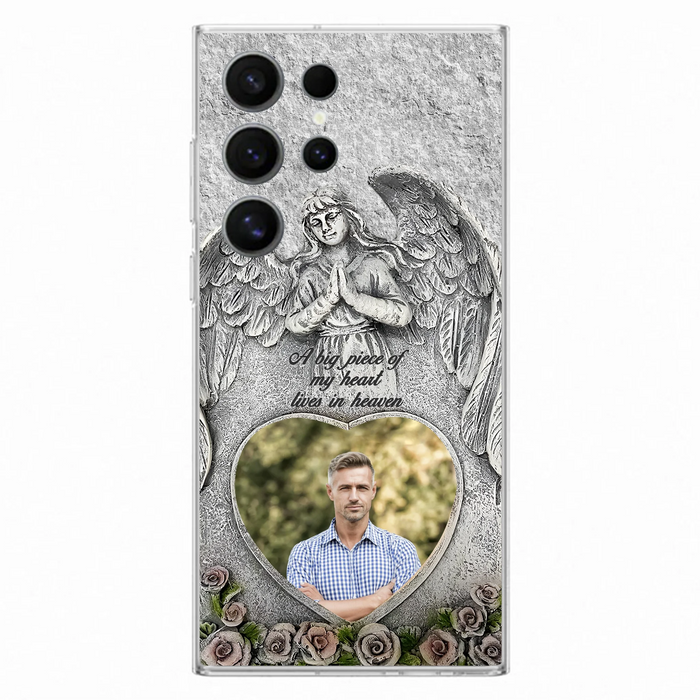 Custom Personalized Memorial Photo Phone Case - Memorial Gift Idea For Family Member - A Big Piece Of My Heart Lives In Heaven - Case For iPhone/Samsung
