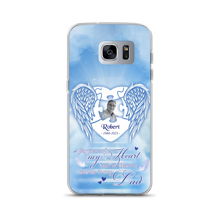 Custom Personalized Memorial Photo Phone Case - Memorial Gift Idea For Family - A Big Piece Of My Heart Lives In Heaven And He Is My Dad - Case For iPhone/Samsung