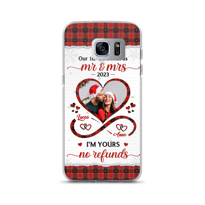 Custom Personalized Couple Photo Phone Case - Christmas Gift Idea For Couple/ Him/ Her - Our 1st Christmas As Mr & Mrs - Case For iPhone/Samsung