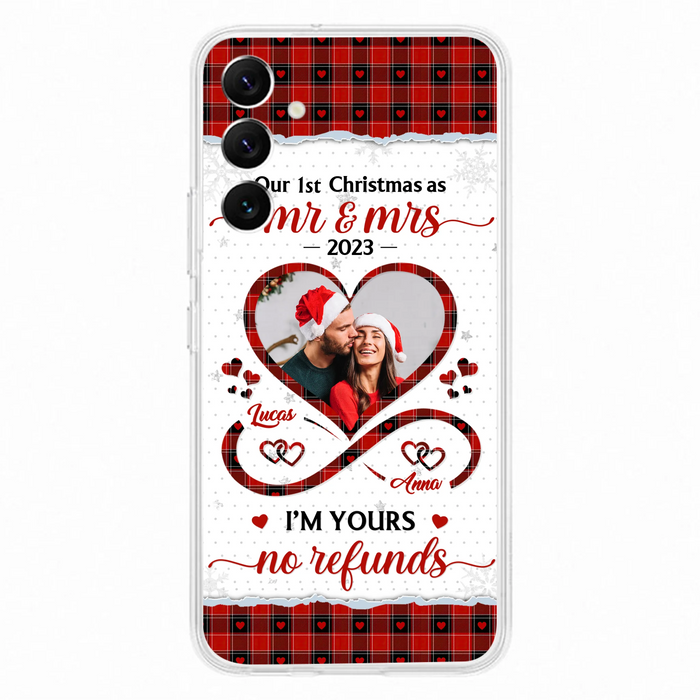 Custom Personalized Couple Photo Phone Case - Christmas Gift Idea For Couple/ Him/ Her - Our 1st Christmas As Mr & Mrs - Case For iPhone/Samsung
