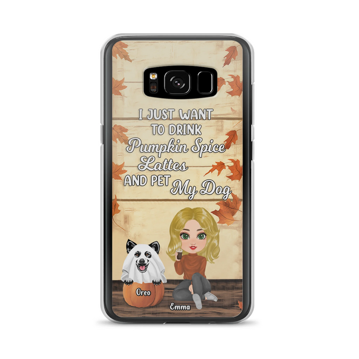 Personalized Girl Dog/Cat Phone Case - Up to 5 Pets - Autumn Gift For Dog/Cat Lover - I Just Want To Drink Pumpkin Spice Lattes And Pet My Dogs - Case For iPhone And Samsung