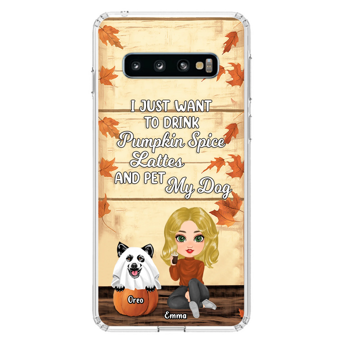 Personalized Girl Dog/Cat Phone Case - Up to 5 Pets - Autumn Gift For Dog/Cat Lover - I Just Want To Drink Pumpkin Spice Lattes And Pet My Dogs - Case For iPhone And Samsung
