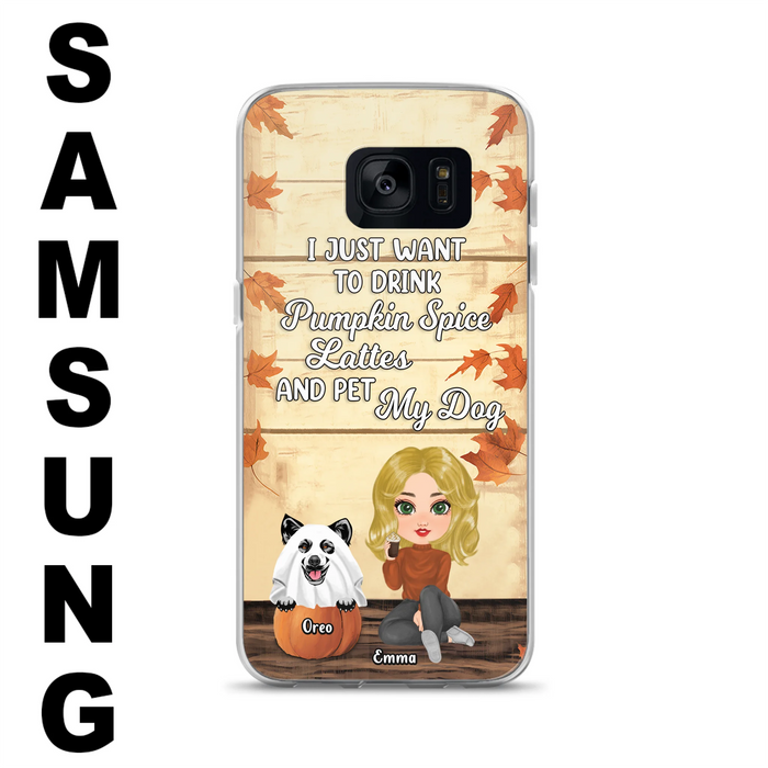 Personalized Girl Dog/Cat Phone Case - Up to 5 Pets - Autumn Gift For Dog/Cat Lover - I Just Want To Drink Pumpkin Spice Lattes And Pet My Dogs - Case For iPhone And Samsung