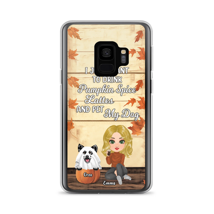 Personalized Girl Dog/Cat Phone Case - Up to 5 Pets - Autumn Gift For Dog/Cat Lover - I Just Want To Drink Pumpkin Spice Lattes And Pet My Dogs - Case For iPhone And Samsung