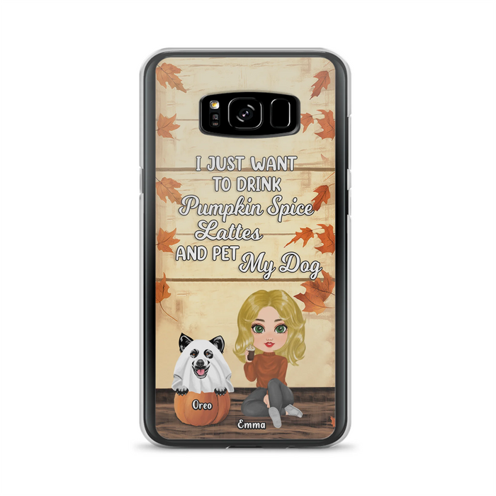Personalized Girl Dog/Cat Phone Case - Up to 5 Pets - Autumn Gift For Dog/Cat Lover - I Just Want To Drink Pumpkin Spice Lattes And Pet My Dogs - Case For iPhone And Samsung