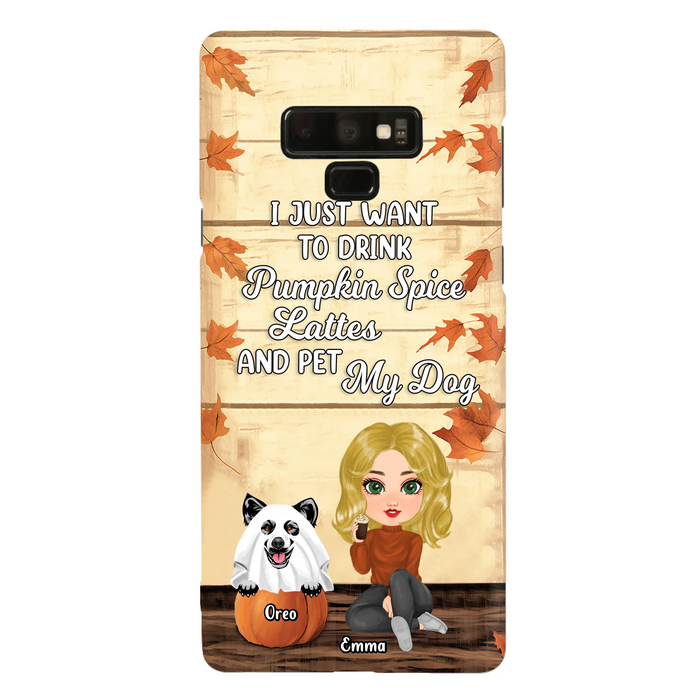 Personalized Girl Dog/Cat Phone Case - Up to 5 Pets - Autumn Gift For Dog/Cat Lover - I Just Want To Drink Pumpkin Spice Lattes And Pet My Dogs - Case For iPhone And Samsung