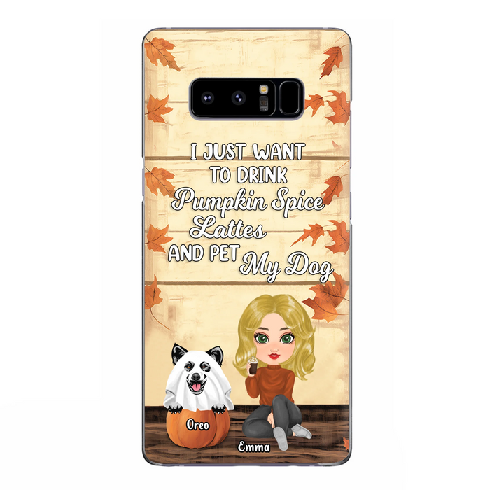 Personalized Girl Dog/Cat Phone Case - Up to 5 Pets - Autumn Gift For Dog/Cat Lover - I Just Want To Drink Pumpkin Spice Lattes And Pet My Dogs - Case For iPhone And Samsung