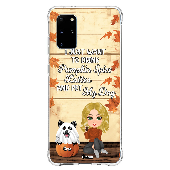 Personalized Girl Dog/Cat Phone Case - Up to 5 Pets - Autumn Gift For Dog/Cat Lover - I Just Want To Drink Pumpkin Spice Lattes And Pet My Dogs - Case For iPhone And Samsung