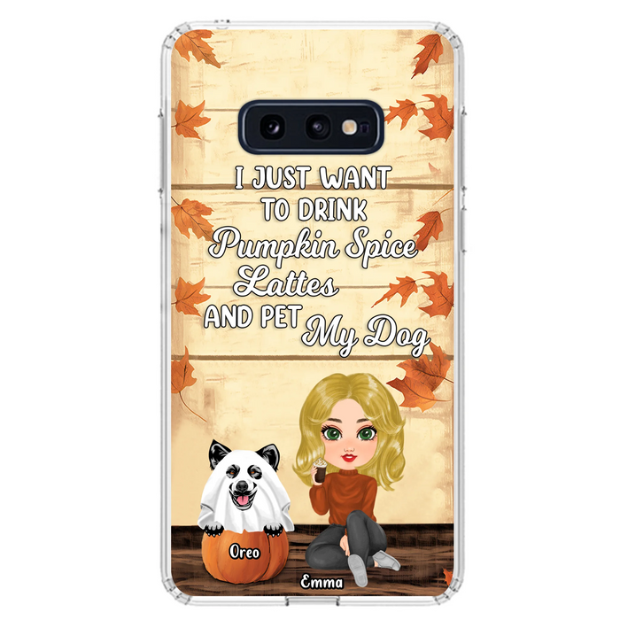 Personalized Girl Dog/Cat Phone Case - Up to 5 Pets - Autumn Gift For Dog/Cat Lover - I Just Want To Drink Pumpkin Spice Lattes And Pet My Dogs - Case For iPhone And Samsung