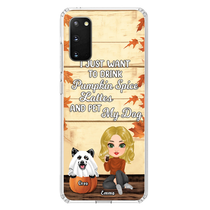 Personalized Girl Dog/Cat Phone Case - Up to 5 Pets - Autumn Gift For Dog/Cat Lover - I Just Want To Drink Pumpkin Spice Lattes And Pet My Dogs - Case For iPhone And Samsung
