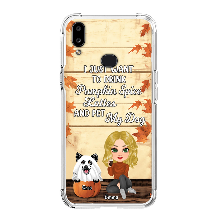 Personalized Girl Dog/Cat Phone Case - Up to 5 Pets - Autumn Gift For Dog/Cat Lover - I Just Want To Drink Pumpkin Spice Lattes And Pet My Dogs - Case For iPhone And Samsung