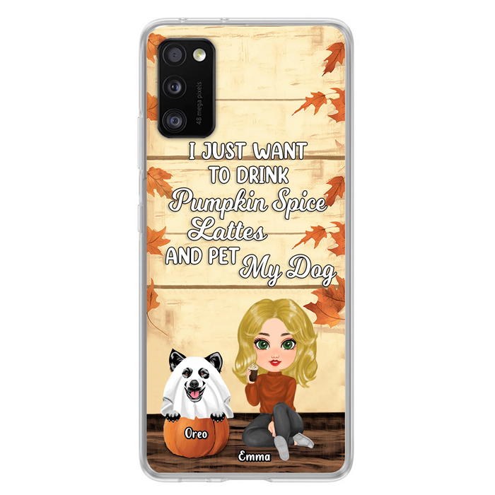 Personalized Girl Dog/Cat Phone Case - Up to 5 Pets - Autumn Gift For Dog/Cat Lover - I Just Want To Drink Pumpkin Spice Lattes And Pet My Dogs - Case For iPhone And Samsung