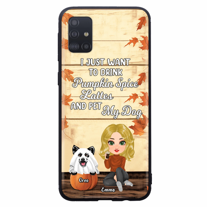Personalized Girl Dog/Cat Phone Case - Up to 5 Pets - Autumn Gift For Dog/Cat Lover - I Just Want To Drink Pumpkin Spice Lattes And Pet My Dogs - Case For iPhone And Samsung
