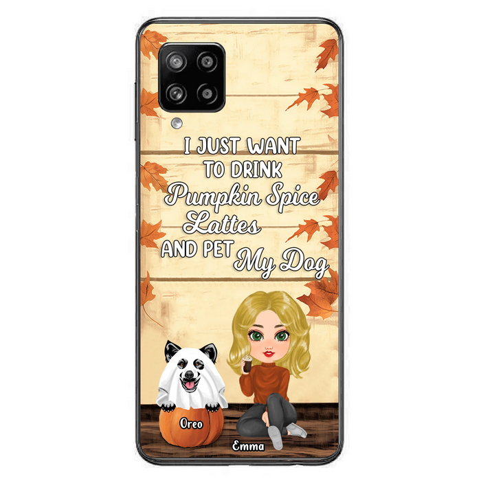 Personalized Girl Dog/Cat Phone Case - Up to 5 Pets - Autumn Gift For Dog/Cat Lover - I Just Want To Drink Pumpkin Spice Lattes And Pet My Dogs - Case For iPhone And Samsung