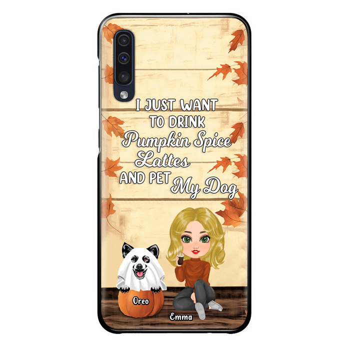 Personalized Girl Dog/Cat Phone Case - Up to 5 Pets - Autumn Gift For Dog/Cat Lover - I Just Want To Drink Pumpkin Spice Lattes And Pet My Dogs - Case For iPhone And Samsung