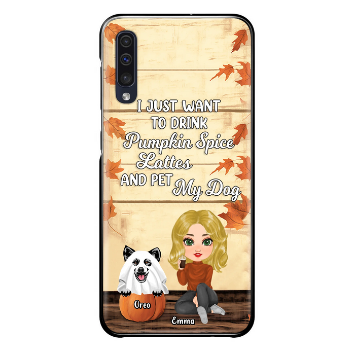 Personalized Girl Dog/Cat Phone Case - Up to 5 Pets - Autumn Gift For Dog/Cat Lover - I Just Want To Drink Pumpkin Spice Lattes And Pet My Dogs - Case For iPhone And Samsung