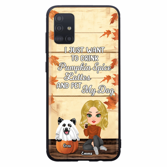 Personalized Girl Dog/Cat Phone Case - Up to 5 Pets - Autumn Gift For Dog/Cat Lover - I Just Want To Drink Pumpkin Spice Lattes And Pet My Dogs - Case For iPhone And Samsung