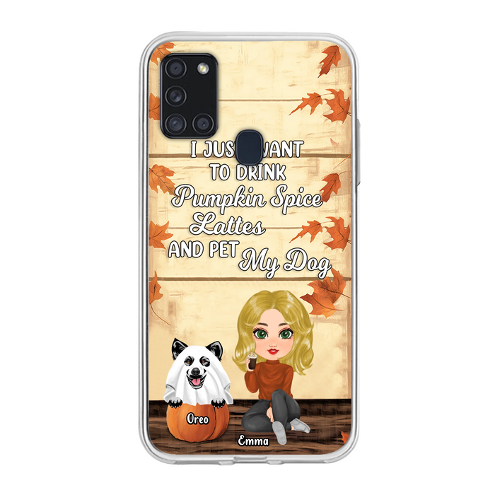 Personalized Girl Dog/Cat Phone Case - Up to 5 Pets - Autumn Gift For Dog/Cat Lover - I Just Want To Drink Pumpkin Spice Lattes And Pet My Dogs - Case For iPhone And Samsung