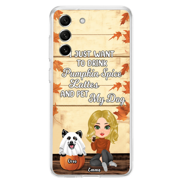 Personalized Girl Dog/Cat Phone Case - Up to 5 Pets - Autumn Gift For Dog/Cat Lover - I Just Want To Drink Pumpkin Spice Lattes And Pet My Dogs - Case For iPhone And Samsung