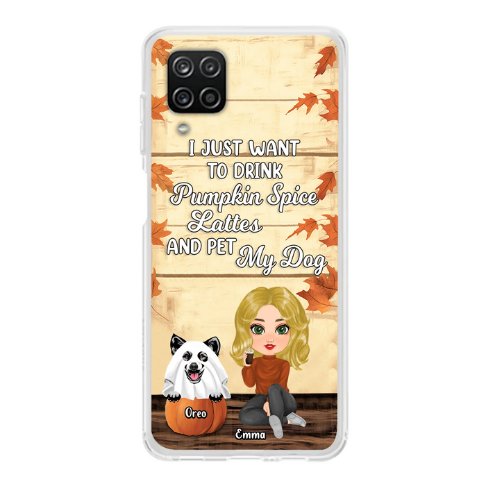 Personalized Girl Dog/Cat Phone Case - Up to 5 Pets - Autumn Gift For Dog/Cat Lover - I Just Want To Drink Pumpkin Spice Lattes And Pet My Dogs - Case For iPhone And Samsung