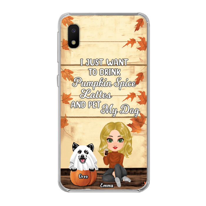 Personalized Girl Dog/Cat Phone Case - Up to 5 Pets - Autumn Gift For Dog/Cat Lover - I Just Want To Drink Pumpkin Spice Lattes And Pet My Dogs - Case For iPhone And Samsung