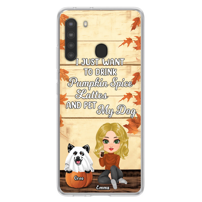 Personalized Girl Dog/Cat Phone Case - Up to 5 Pets - Autumn Gift For Dog/Cat Lover - I Just Want To Drink Pumpkin Spice Lattes And Pet My Dogs - Case For iPhone And Samsung