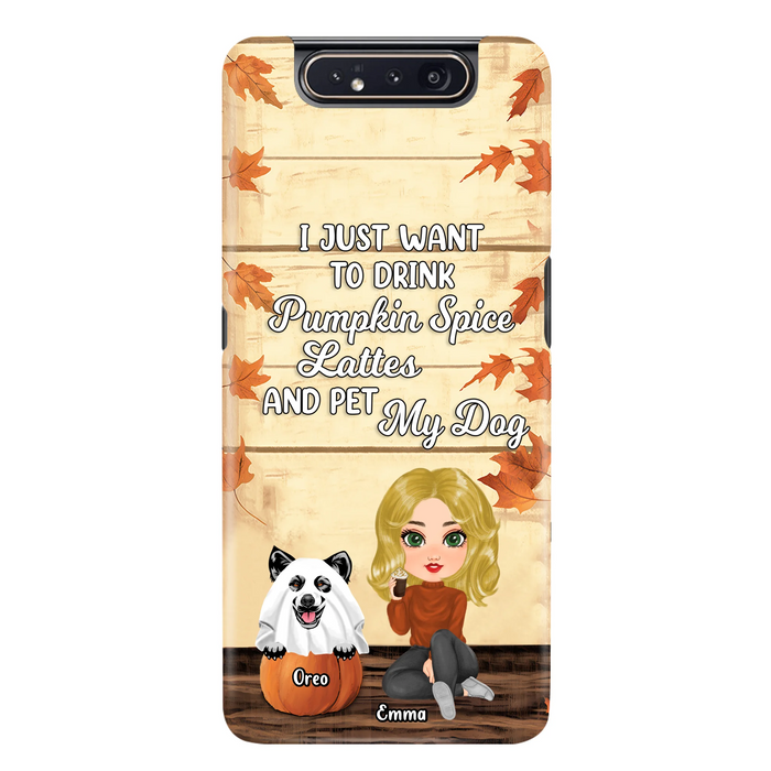 Personalized Girl Dog/Cat Phone Case - Up to 5 Pets - Autumn Gift For Dog/Cat Lover - I Just Want To Drink Pumpkin Spice Lattes And Pet My Dogs - Case For iPhone And Samsung