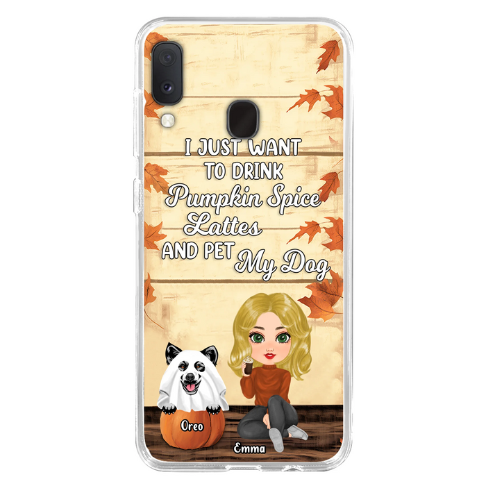 Personalized Girl Dog/Cat Phone Case - Up to 5 Pets - Autumn Gift For Dog/Cat Lover - I Just Want To Drink Pumpkin Spice Lattes And Pet My Dogs - Case For iPhone And Samsung