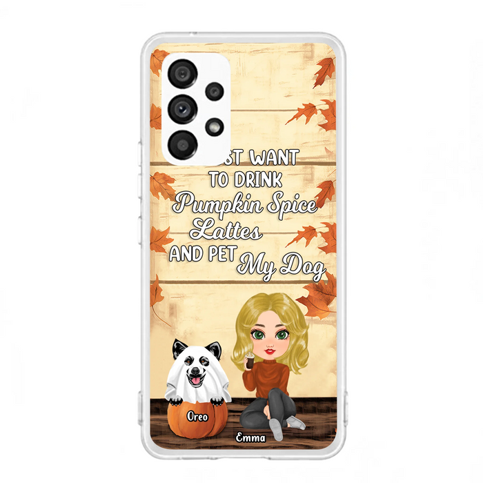 Personalized Girl Dog/Cat Phone Case - Up to 5 Pets - Autumn Gift For Dog/Cat Lover - I Just Want To Drink Pumpkin Spice Lattes And Pet My Dogs - Case For iPhone And Samsung