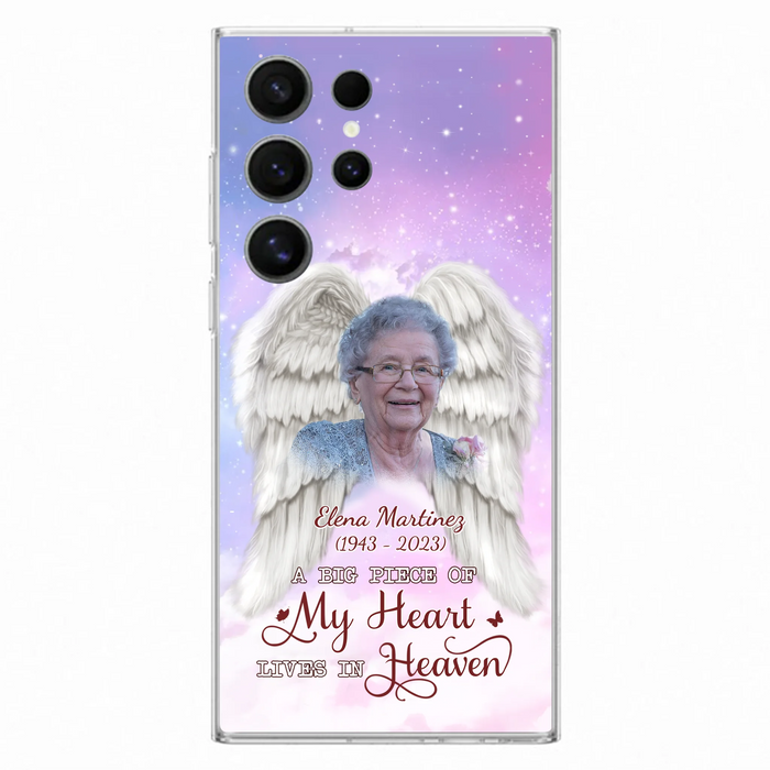 Custom Personalized Memorial Photo Phone Case - Memorial Gift Idea for Family - A Big Piece Of My Heart Lives In Heaven - Case for iPhone/Samsung