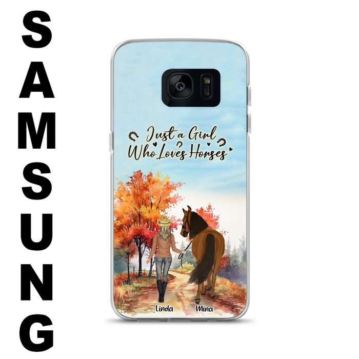 Custom Personalized Horse Girl Fall Season Phone Case - Gift Idea For Horse Lovers - Up To 6 Horses - Just A Girl Who Loves Horses - Cases For iPhone/Samsung