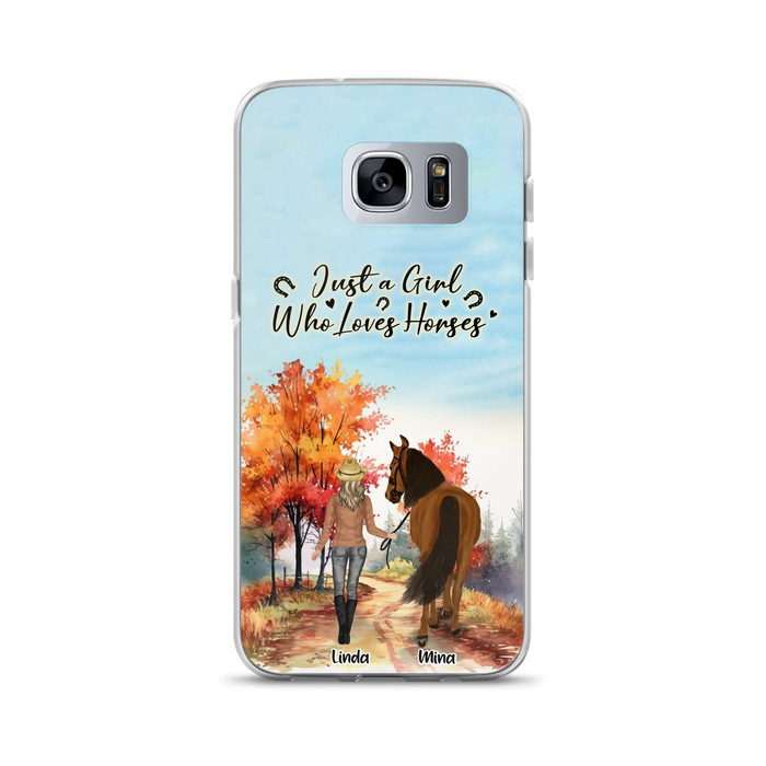 Custom Personalized Horse Girl Fall Season Phone Case - Gift Idea For Horse Lovers - Up To 6 Horses - Just A Girl Who Loves Horses - Cases For iPhone/Samsung