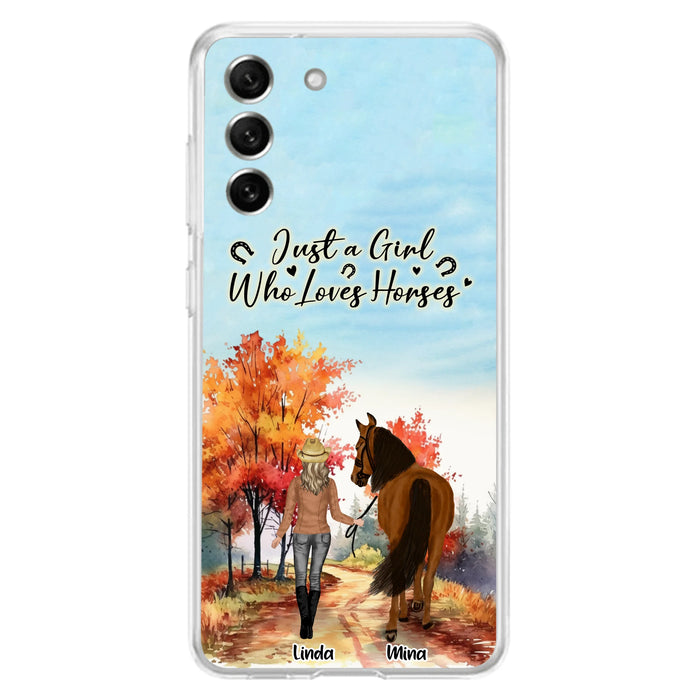 Custom Personalized Horse Girl Fall Season Phone Case - Gift Idea For Horse Lovers - Up To 6 Horses - Just A Girl Who Loves Horses - Cases For iPhone/Samsung