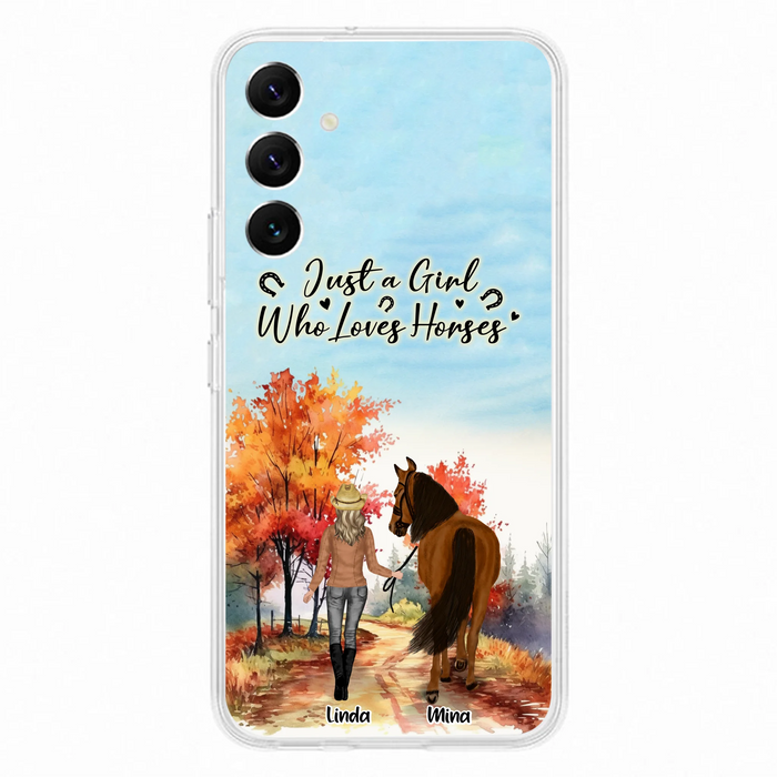 Custom Personalized Horse Girl Fall Season Phone Case - Gift Idea For Horse Lovers - Up To 6 Horses - Just A Girl Who Loves Horses - Cases For iPhone/Samsung