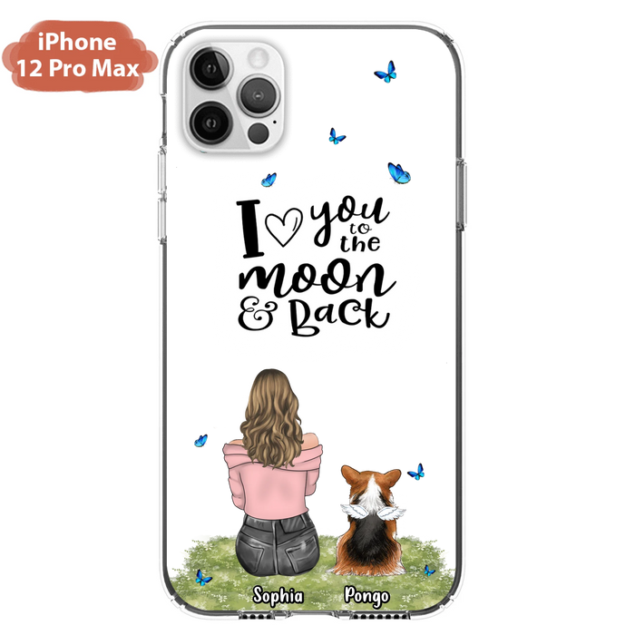Personalized Dog Phone Case - Upto 4 Dogs - Gift Idea For Dog Owners - I Love You To The Moon & Back  - Case For iPhone/Samsung
