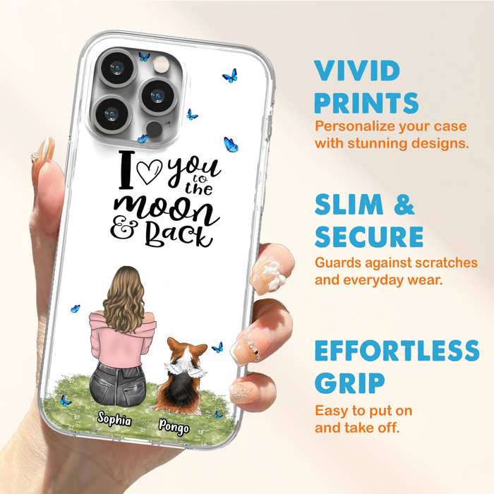 Personalized Dog Phone Case - Upto 4 Dogs - Gift Idea For Dog Owners - I Love You To The Moon & Back  - Case For iPhone/Samsung