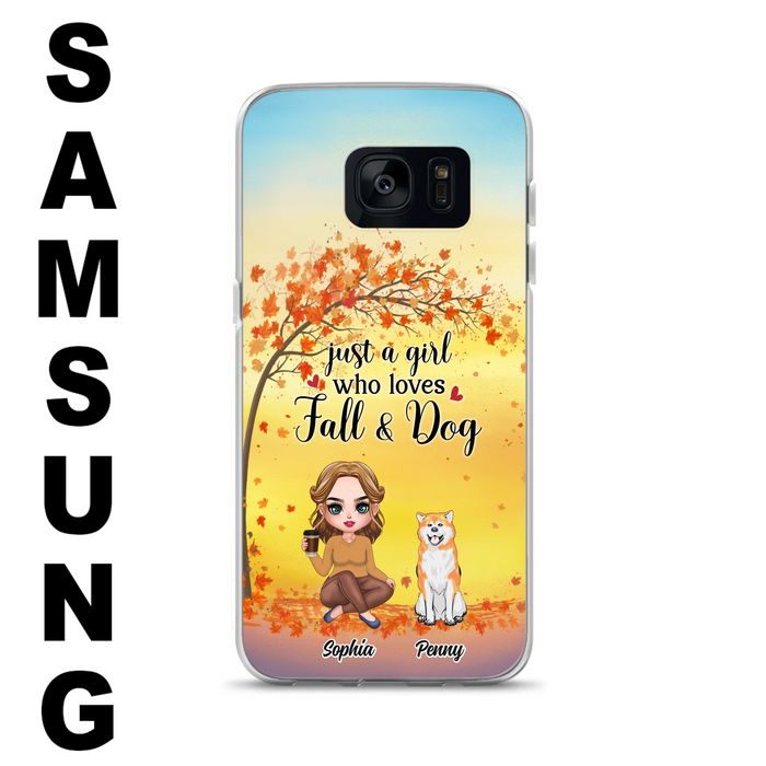 Custom Personalized Dog Mom Phone Case - Gift Idea For Dog Lovers/ Autumn Gift - Upto 4 Dogs - Just A Girl Who Loves Fall & Dogs - Case For iPhone/Samsung
