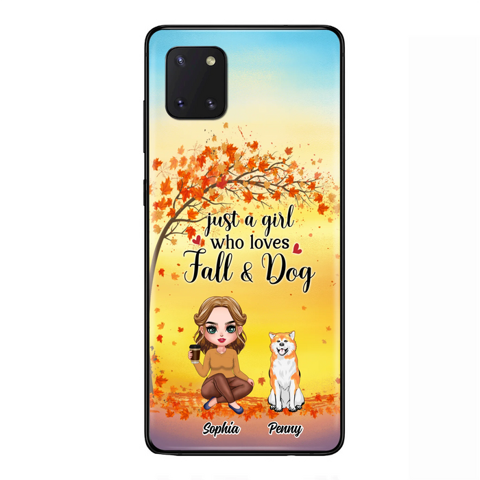 Custom Personalized Dog Mom Phone Case - Gift Idea For Dog Lovers/ Autumn Gift - Upto 4 Dogs - Just A Girl Who Loves Fall & Dogs - Case For iPhone/Samsung