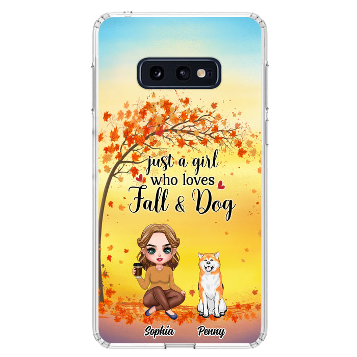 Custom Personalized Dog Mom Phone Case - Gift Idea For Dog Lovers/ Autumn Gift - Upto 4 Dogs - Just A Girl Who Loves Fall & Dogs - Case For iPhone/Samsung
