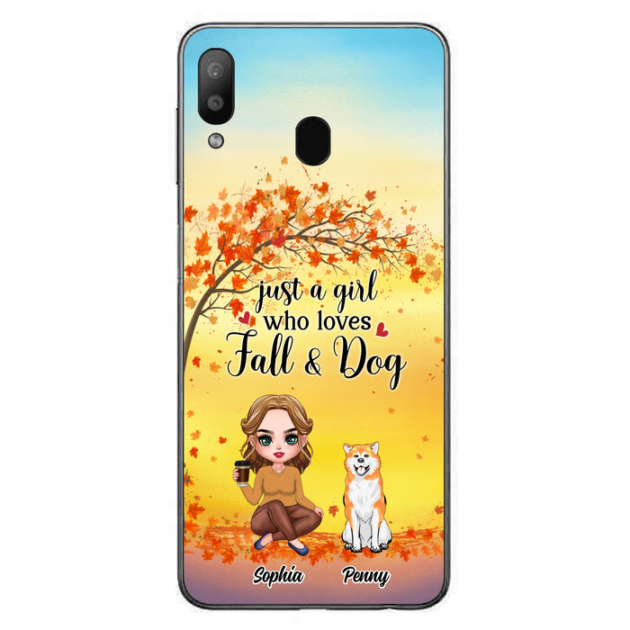 Custom Personalized Dog Mom Phone Case - Gift Idea For Dog Lovers/ Autumn Gift - Upto 4 Dogs - Just A Girl Who Loves Fall & Dogs - Case For iPhone/Samsung