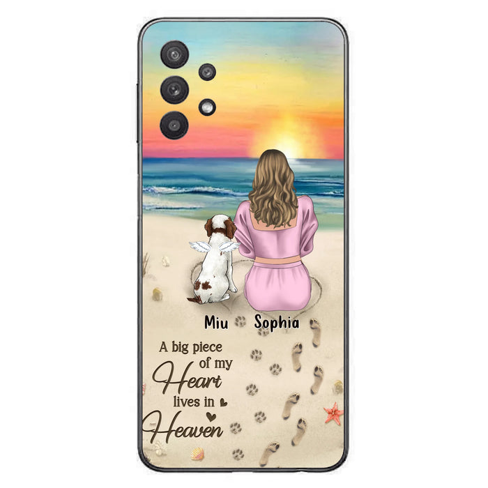 Custom Personalized Memorial Dog Mom Phone Case - Upto 3 Dogs - Memorial Gift Idea for Dog Owners - A Big Piece Of My Heart Lives In Heaven - Case for iPhone/Samsung
