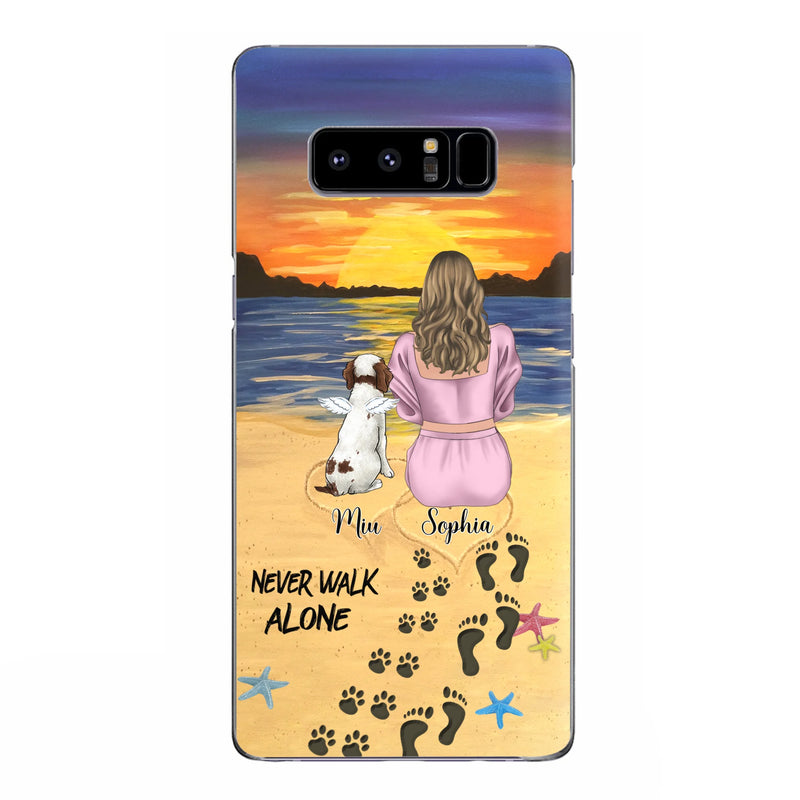 Custom Personalized Memorial Dog Mom Phone Case - Upto 3 Dogs - Memorial Gift Idea for Dog Owners - Never Walk Alone - Case for iPhone/Samsung