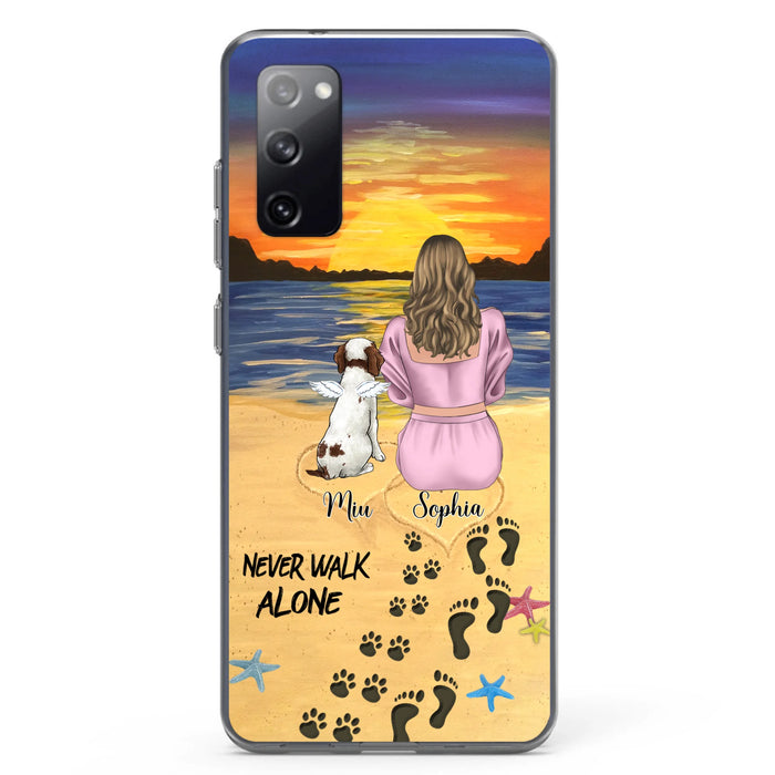 Custom Personalized Memorial Dog Mom Phone Case - Upto 3 Dogs - Memorial Gift Idea for Dog Owners - Never Walk Alone - Case for iPhone/Samsung