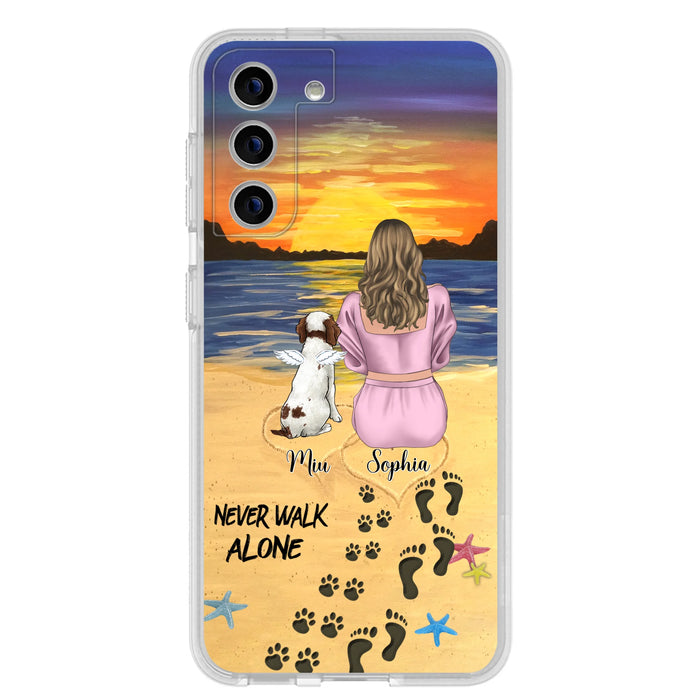 Custom Personalized Memorial Dog Mom Phone Case - Upto 3 Dogs - Memorial Gift Idea for Dog Owners - Never Walk Alone - Case for iPhone/Samsung