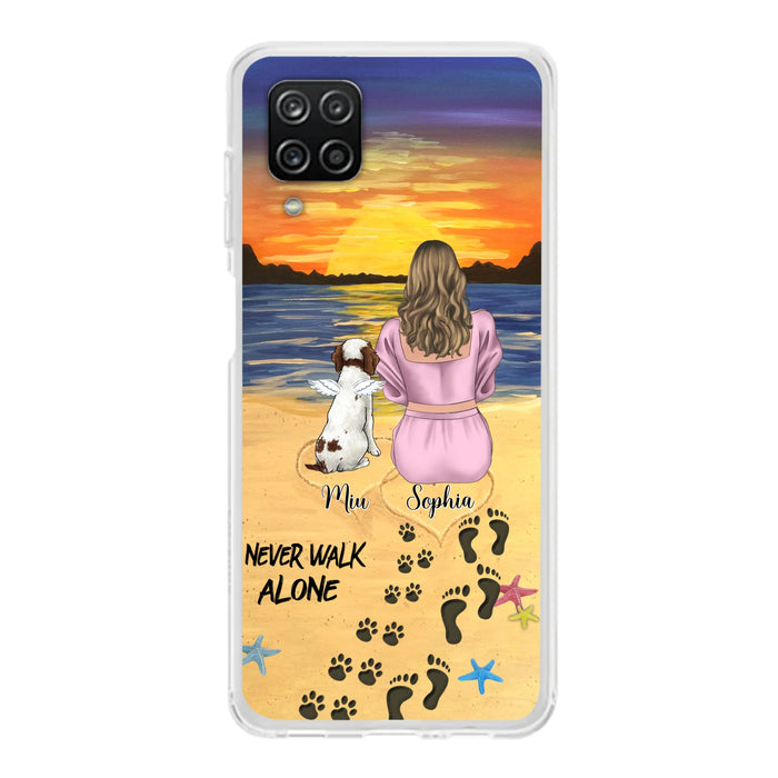 Custom Personalized Memorial Dog Mom Phone Case - Upto 3 Dogs - Memorial Gift Idea for Dog Owners - Never Walk Alone - Case for iPhone/Samsung