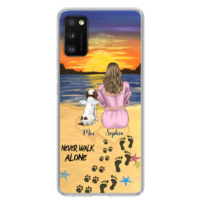 Custom Personalized Memorial Dog Mom Phone Case - Upto 3 Dogs - Memorial Gift Idea for Dog Owners - Never Walk Alone - Case for iPhone/Samsung