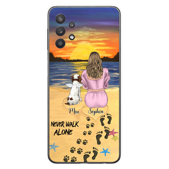 Custom Personalized Memorial Dog Mom Phone Case - Upto 3 Dogs - Memorial Gift Idea for Dog Owners - Never Walk Alone - Case for iPhone/Samsung