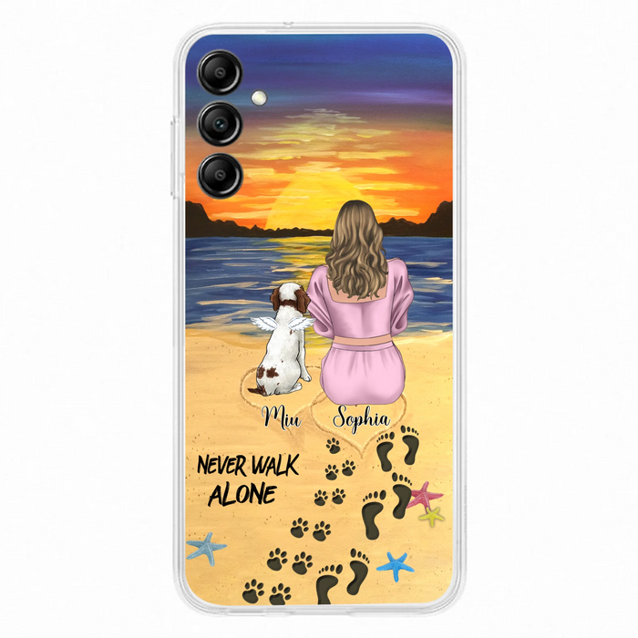 Custom Personalized Memorial Dog Mom Phone Case - Upto 3 Dogs - Memorial Gift Idea for Dog Owners - Never Walk Alone - Case for iPhone/Samsung