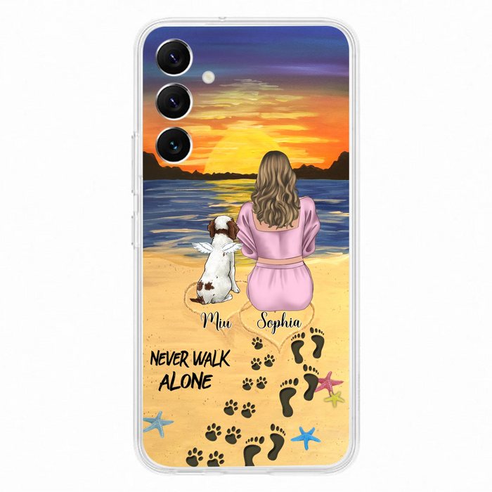 Custom Personalized Memorial Dog Mom Phone Case - Upto 3 Dogs - Memorial Gift Idea for Dog Owners - Never Walk Alone - Case for iPhone/Samsung